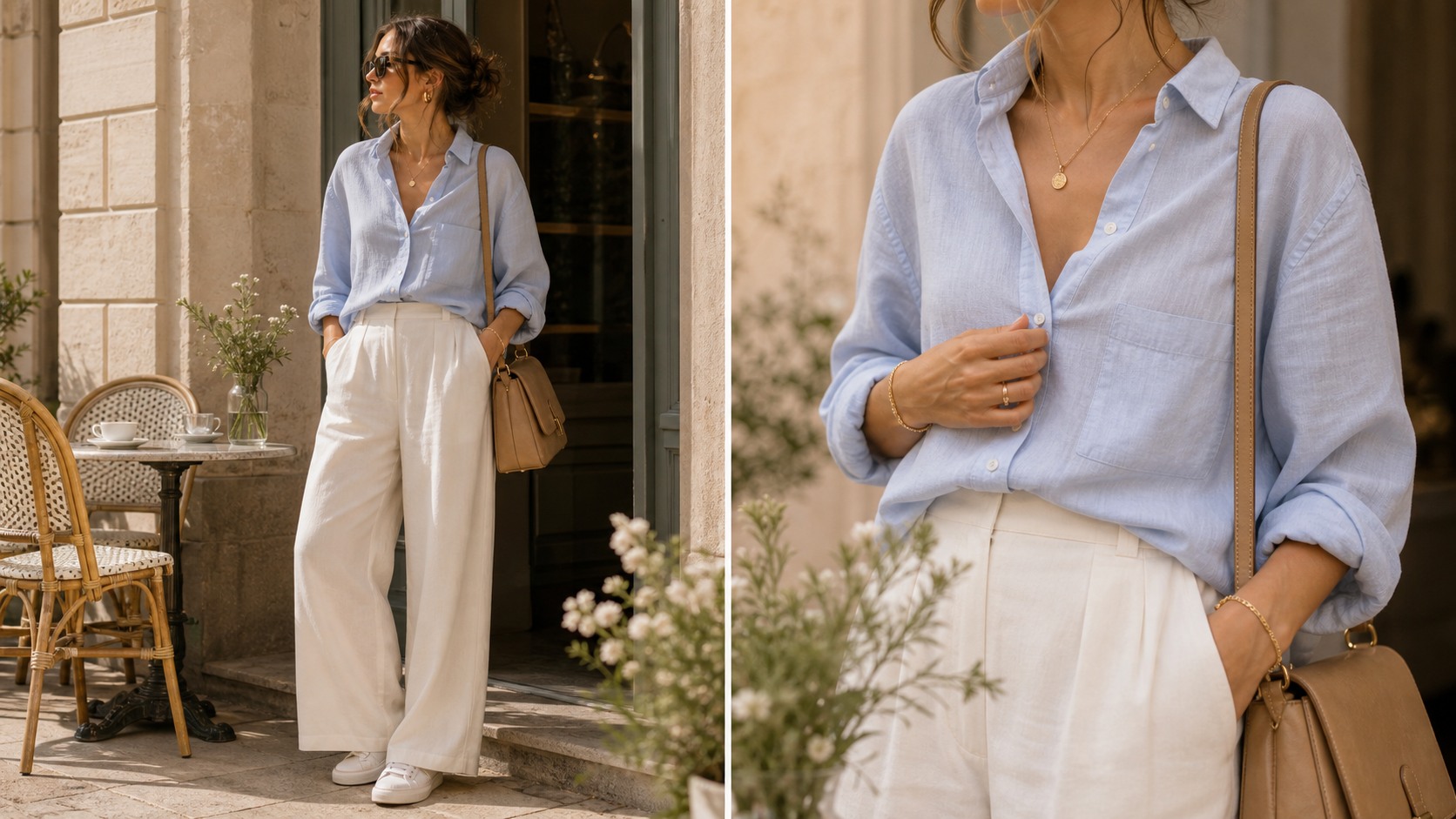 Pale blue and ivory casual spring outfit