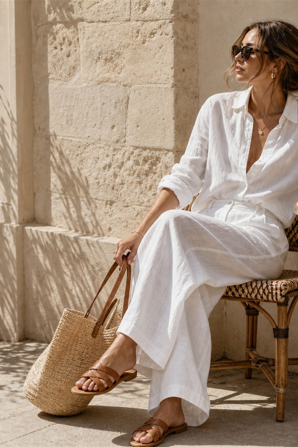 White linen shirt and trousers in warm daylight